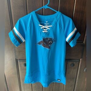 Fanatics Carolina Panthers Majestic Women's Medium Game Day V-Neck Lace Jersey